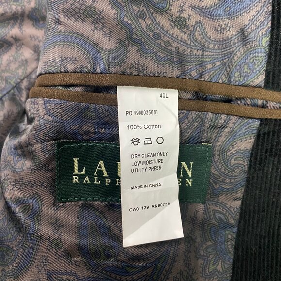 Lauren Ralph Lauren Corduroy Blazer Sport Coat Men's 40L Brown Elbow Patches - Picture 7 of 14